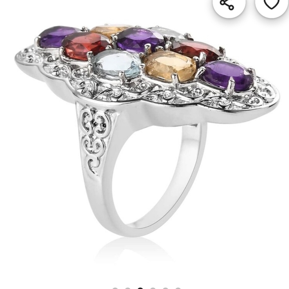 🆕️ Size 5 Multi Genuine Gemstone Cluster Ring In Stainless Steel - Picture 3 of 6